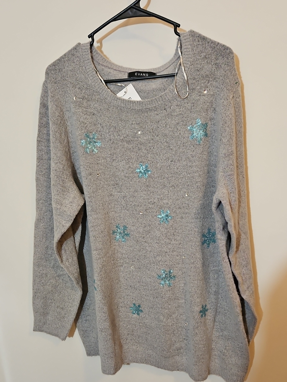 Evans NWT Grey Sequin Snowflake Christmas Jumper Knit Sweater 22/24
